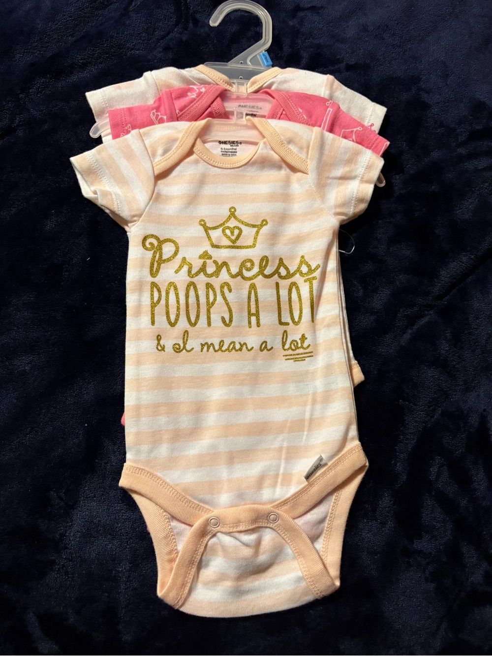 Gerber Onesie Brand Princess Crown 3pc Cotton Knit Bodysuit Set 0-3M